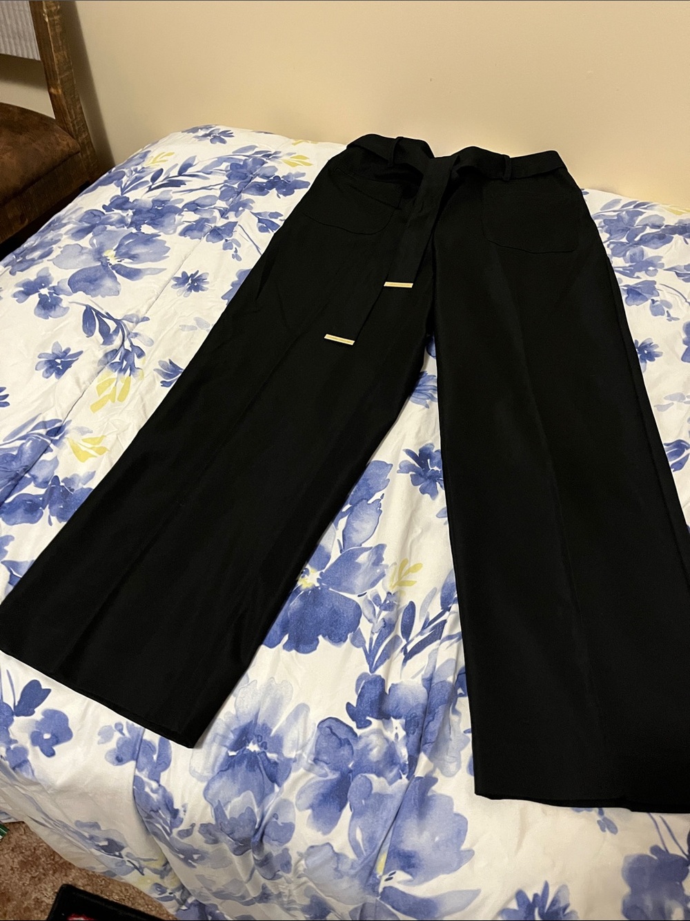 Anne Klein Black Wide Leg Pants with Tie Waist